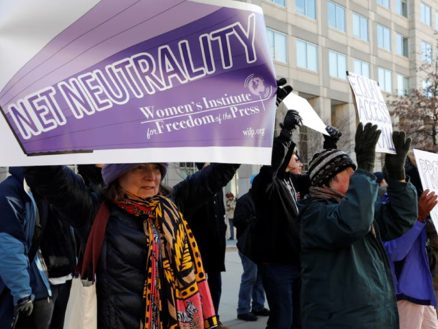 net neutrality advocates rally in front of the federal communications commission fcc ahead of thursday s expected fcc vote repealing so called net neutrality rules in washington us december 13 2017 photo reuters